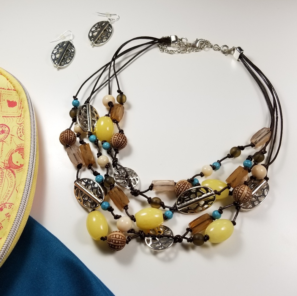 Premier Designs Set Del Monte Necklace Earrings Tropical Vacation Beach